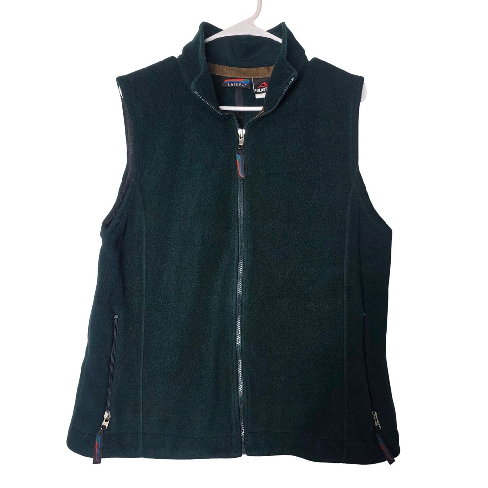 Layers Polartec Fleece Vest Dark Green Full Zip Sleeveless Jacket Mens XL